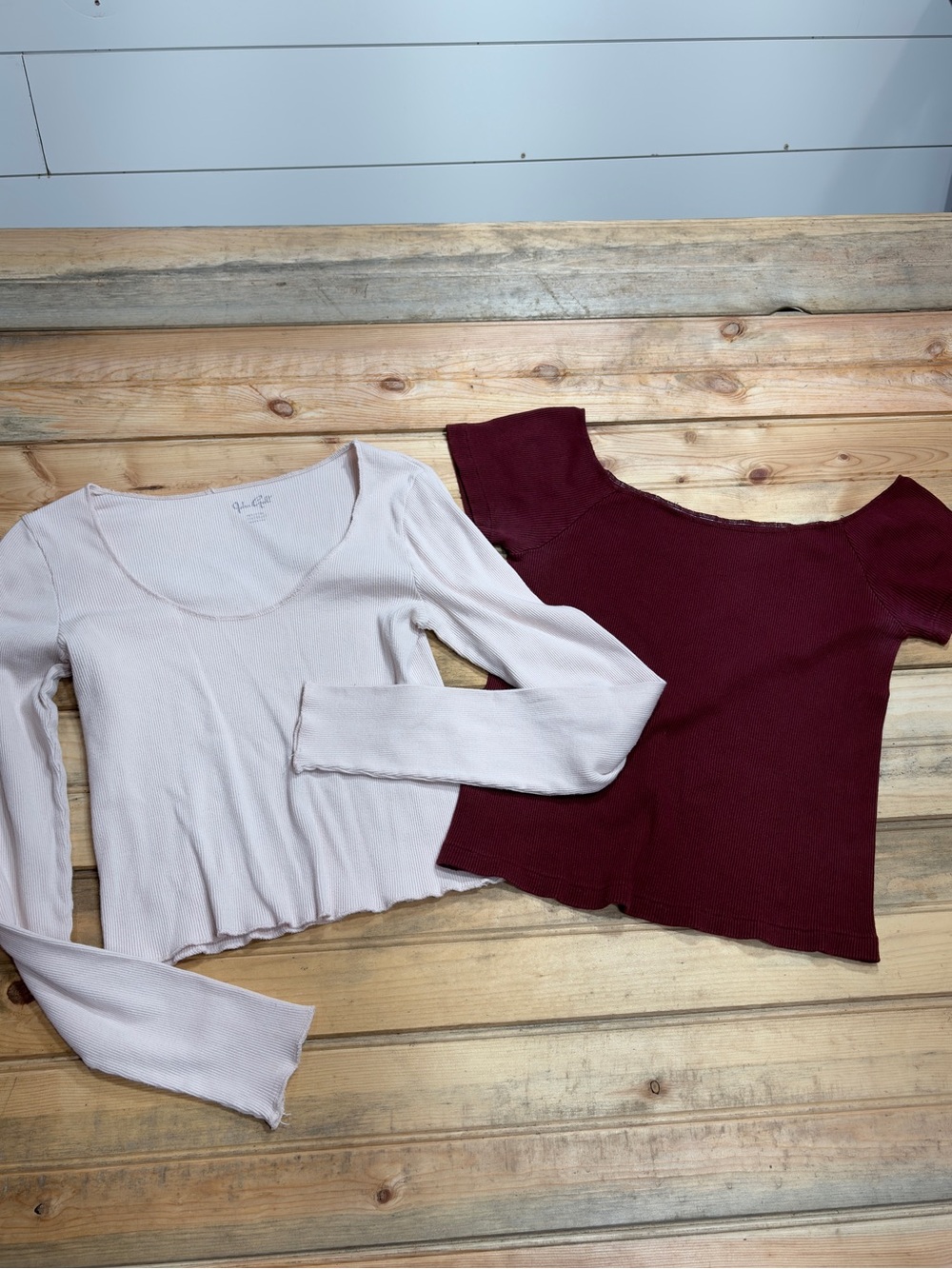 Brandy Melville bundle of two tops casual basics ribbed burgundy and beige